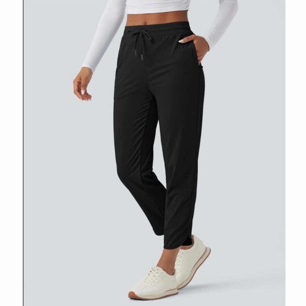 NWOT Halara Mid Rise Drawstring Quick Dry Tapered Pants Black Size L Regular